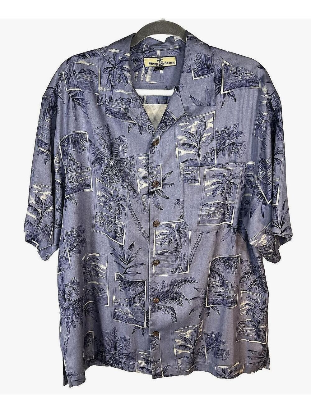 Tommy Bahama Y2K Vintage 100% Silk Blue Hawaiian Shirt Coastal Resort Tropical M